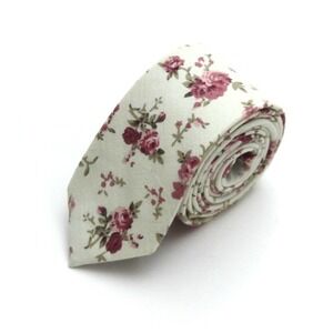Cream Dusty Rose Floral cotton‎ Men's Necktie Skinny 2 1/2W 58L